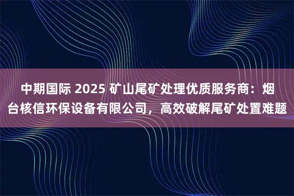 中期国际 2025 矿山尾矿处理优质服务商：烟台核信环保设备有限公司，高效破解尾矿处置难题